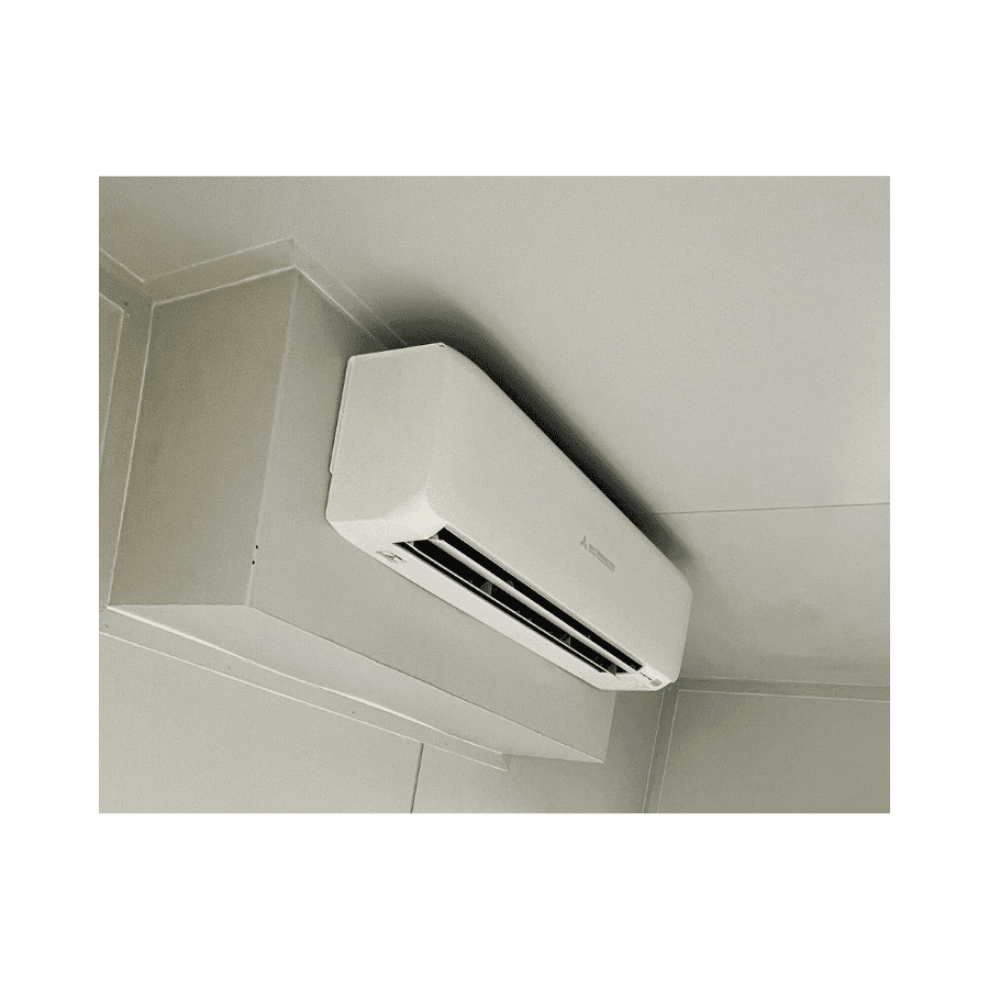 Air conditioning recess installed in a modified shipping container