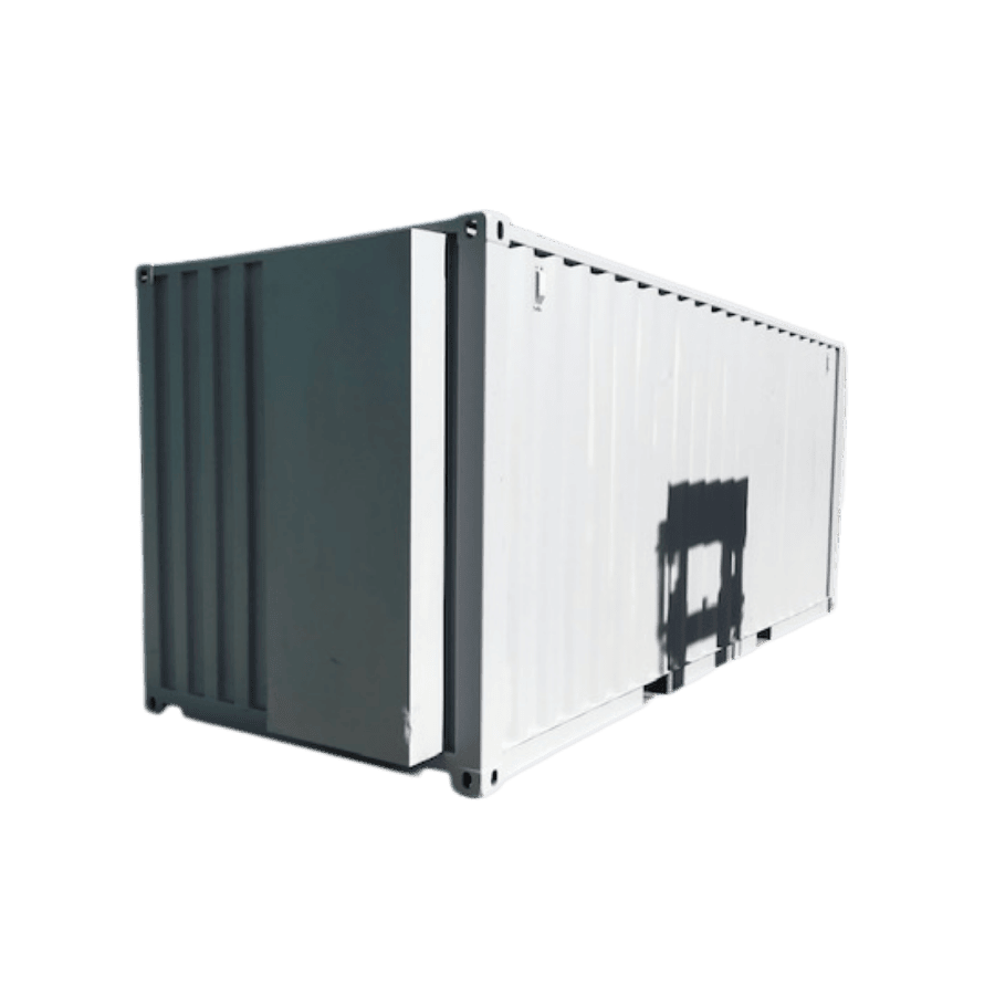Plumbers box extension fitted to a shipping container