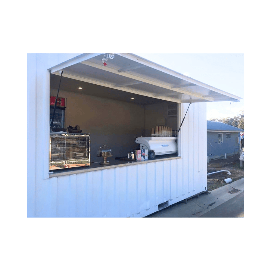 Servery hatch installed on a modified shipping container